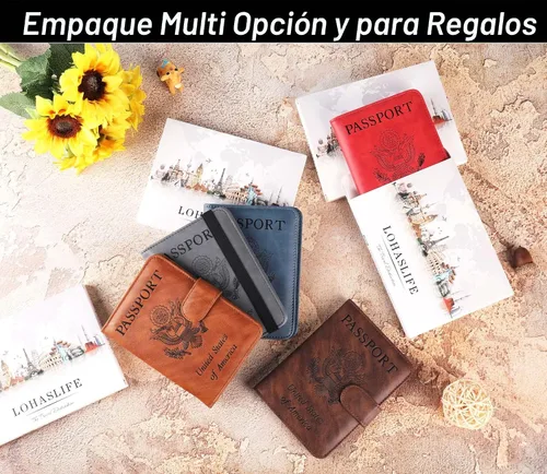 Vista 8 de LOHASLIFE Soporte para pasaporte para viajes, cartera con bloqueo RFID para 116#Negro