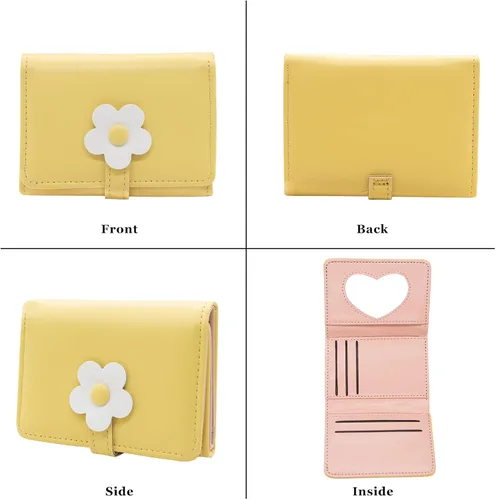 Vista 6 de LJCZKA Bonita cartera pequeña para niñas y mujeres, bloqueo RFID, piel sintética, tres plegadas, bolsillo para efectivo con tarjetero y billetera