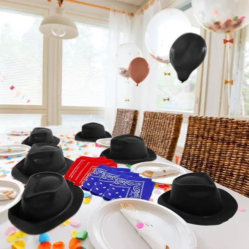Vista 7 de Hillban 72 Piezas Juego de Sombrero de Vaquero del Oeste y Bandana de Paisley para Niños Sombreros de Fieltro de Vaquero para Favores de Fiesta