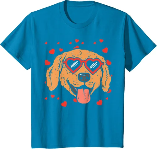 Vista 91 de Golden Retriever cara corazón gafas día de San Valentín perro regalo camiseta Negro