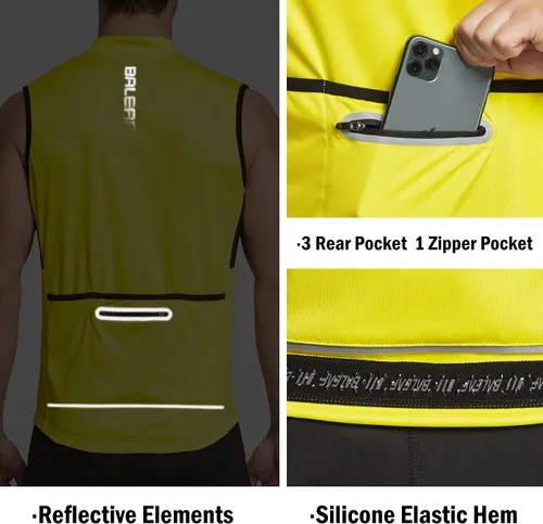 Vista 4 de BALEAF Camiseta de ciclismo sin mangas para hombre, camiseta de ciclismo de carretera, camisetas sin mangas, bolsillos con cremallera completa, SPF
