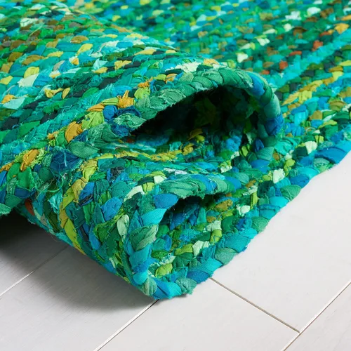 Vista 6 de SAFAVIEH - Colección Trenzada Alfombra de área - 5' x 8' Ovalada, Verde, Algodón Reversible Hecho a Mano de Cabaña de Campo, Ideal para Áreas