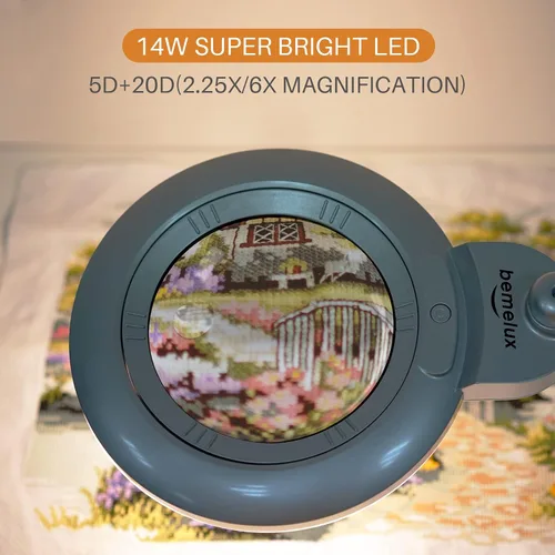 Vista 4 de Bifocals - Lámpara de escritorio con aumento con abrazadera, 5 dioptrías con 20 dioptrías, lente desmontable de 6 pulgadas y 120 luces LED, 3 modos