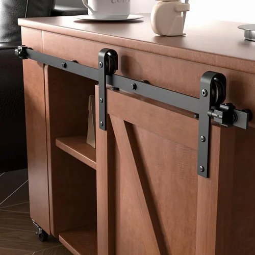 Vista 3 de Kit de Rieles de Hardware para Puerta Corrediza de Granero Súper Mini de Gabinete Pequeño de 2.5 Pies Aplica para Ventana de Almacenamiento Base