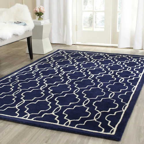 Vista 8 de SAFAVIEH Chatham Collection CHT723C - Alfombra decorativa de lana geométrica de alta calidad, hecha a mano, 2 x 3 pies, color azul oscuro/marfil