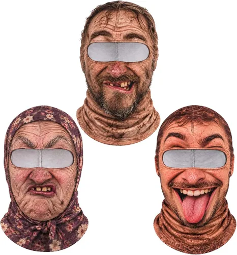 Vista 26 de Máscara de esquí de anciano, divertida y realista, con estampado 3D, para invierno, con cobertura del cuello, diseño envolvente, ajuste cómodo