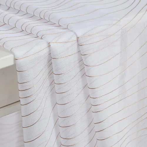 Vista 6 de Enactex Cortina transparente con bordado blanco con patrón de ondas beige de 63 pulgadas de longitud para sala de estar, diseño moderno, cortinas