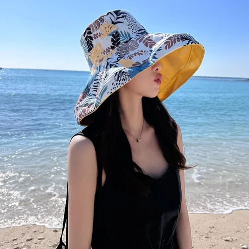Vista 15 de Sombrero de sol de ala súper ancha para mujer, de algodón, plegable, reversible, con borde con cable, protección UV, verano, playa, viajes, jardín