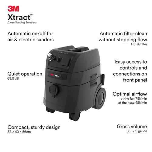 Vista 3 de 3M Xtract - Extractor de polvo portátil, 64256, 9 galones/35 litros, aspiradora industrial con limpieza automática de filtro sin interrupción