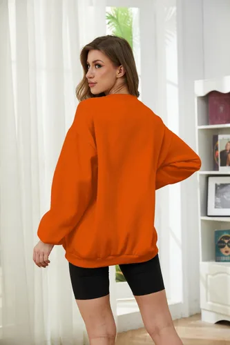 Vista 5 de Meladyan - Sudadera de forro polar con estampado de calavera de Halloween de gran tamaño, cuello redondo, manga larga, hombros caídos