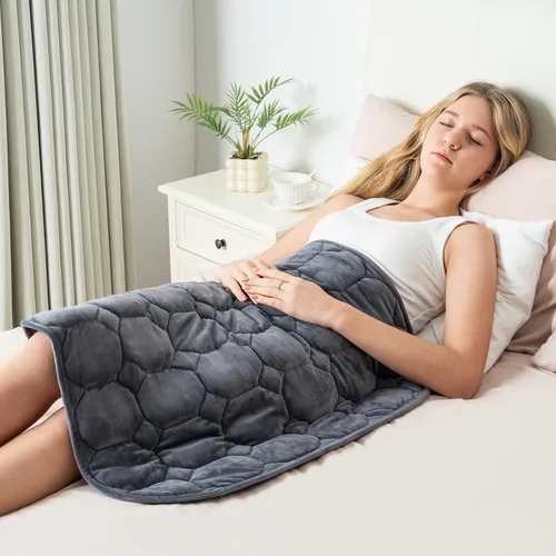 Vista 13 de Wemore Manta ponderada de regazo de 7 libras para adultos, manta pequeña con peso para viajes, calma, relajación, siesta y dormir, almohadilla