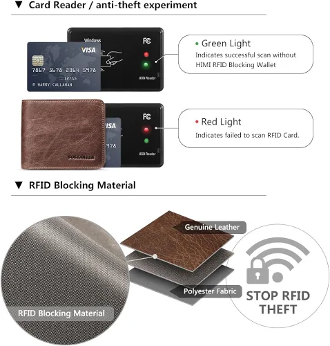 Vista 5 de BOSTANTEN Billeteras de piel auténtica para hombre con bloqueo RFID y 2 ventanas de identificación