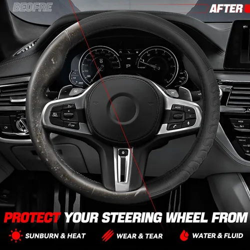 Vista 4 de Funda para volante de Auto Dynasty, protector de volante de auto de cuero de microfibra transpirable con patrón de agarre antideslizante, forro