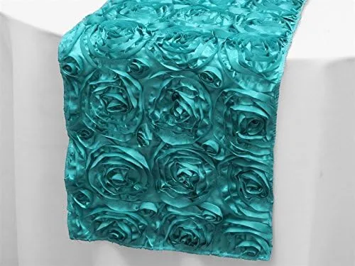 Vista 2 de Runner Linen Factory - Mantel rectangular de satén 3D con roseta grandiosa para decoración de bodas, fiestas y eventos de Runner Linen Factory Rosa