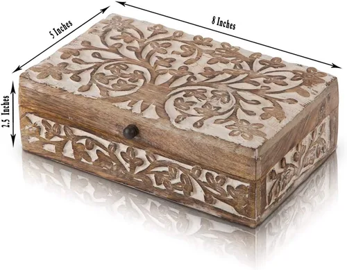 Vista 3 de Gran regalo de cumpleaños, caja de joyería decorativa de madera hecha a mano, organizador de joyas tallado en árbol de la vida, caja de recuerdos