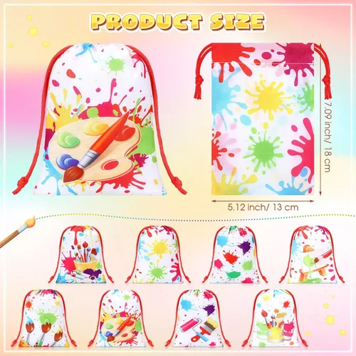 Vista 2 de Honoson 24 bolsas de fiesta de pintura de 5 x 7 pulgadas, pequeñas bolsas de regalo de arte, paquete con cordón, paquete con cordón para dibujar