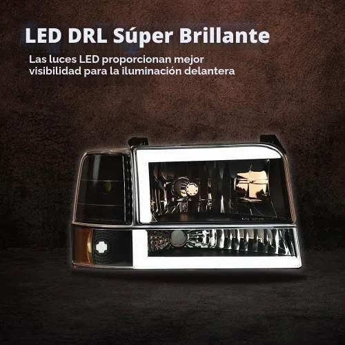 Vista 5 de Faros LED DRL, faro lente transparente carcasa negra reflector ámbar