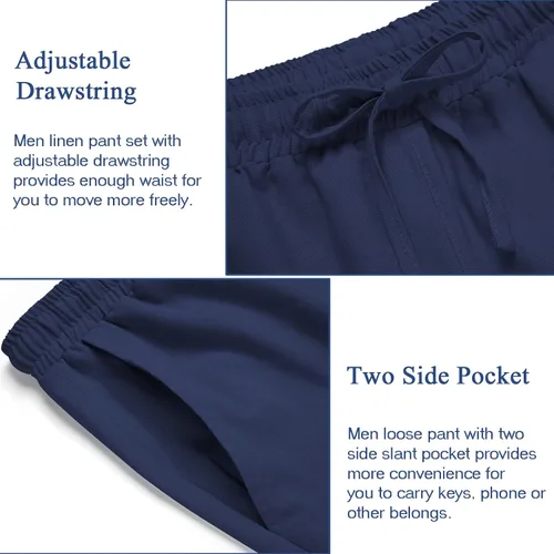 Vista 6 de COOFANDY Conjunto de 2 piezas de lino para hombre, conjunto de camisa y pantalón con botones para la playa