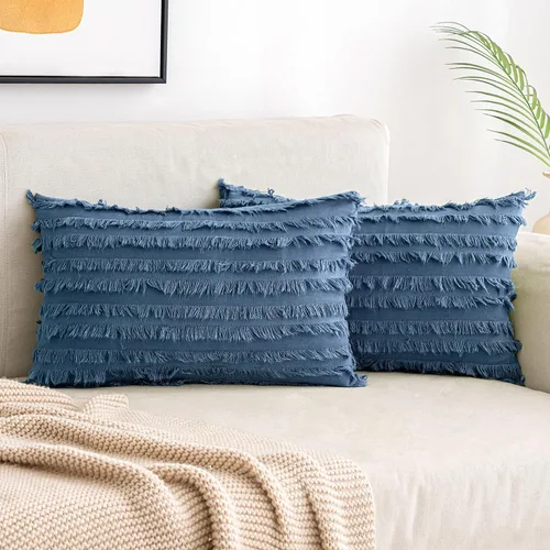 Vista 14 de MIULEE - Juego de 2 fundas de cojín decorativas de lino estilo bohemio, con patrón jacquard a rayas, para sofá, sillón, sala de estar y habitación