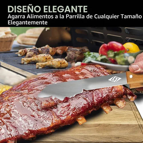 Vista 2 de Pinzas de barbacoa resistentes para parrilla al aire libre, herramienta de parrilla de 17 pulgadas de largo, utensilio de barbacoa de metal, mango