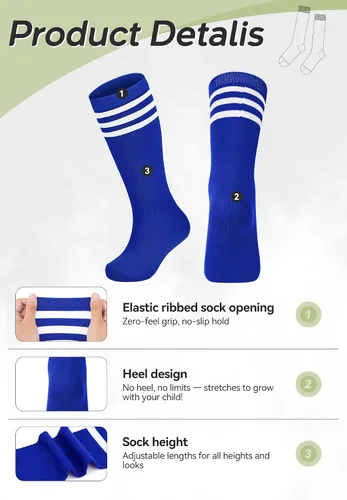 Vista 90 de Zando Calcetines de fútbol para niños, hasta la rodilla, para jóvenes, béisbol, fútbol, sóftbol, niños y niñas, de algodón suave sobre
