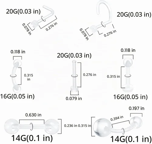 Vista 4 de Oveta Clear Piercing Retainers Flexible Bioflex 14G 16G 20G Navel Belly Button Ring Lip Labret Eyebrow Tongue Barbells Cartilage Tragus Earrings