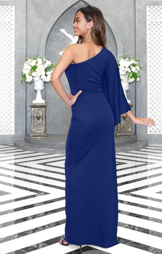 Vista 5 de KOH KOH vestido largo semi formal para noche, cóctel, un solo hombro, para mujer