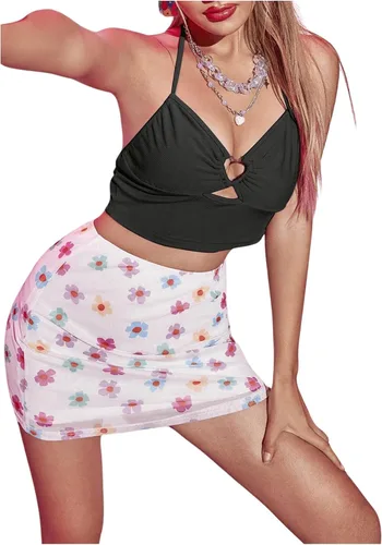 Vista 4 de MakeMeChic Top corto acanalado con espalda abierta para mujer