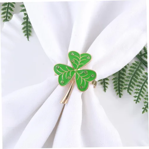 Vista 3 de Juego de 6 servilleteros de trébol verde para decoración de mesa, accesorios para el día de San Patricio