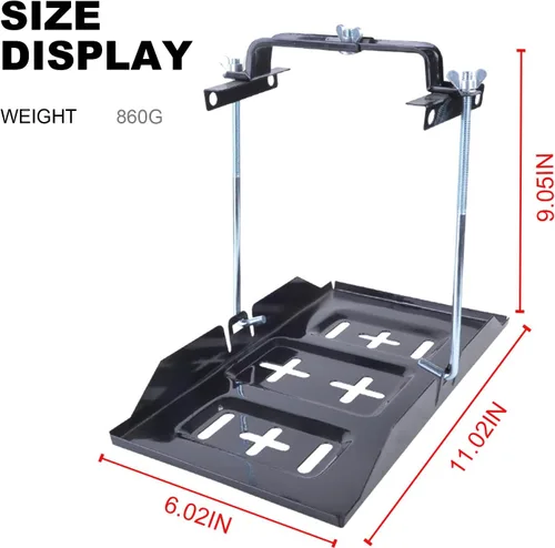 Vista 7 de Kit de bandeja de sujeción de batería UOIENRT, soporte de batería de almacenamiento con abrazadera ajustable de acero resistente a la corrosión