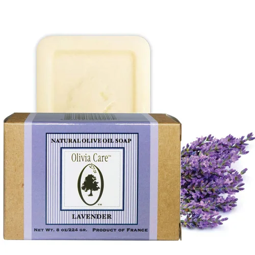 Vista 2 de Té verde, mandarina, verbena, lavanda Jabones de barra de oliva naturales y orgánicos, 8 onzas (tamaño grande) por Olivia Care - Triple molido