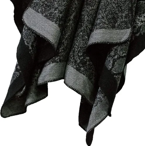 Vista 6 de Chal estilo poncho con frente abierto con patrón vintage capa para mujer