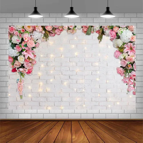 Vista 3 de AIBIIN Fondo de fotografía floral rosa de 7 x 5 pies para pared, flores blancas para boda, despedida de soltera, ceremonia, fondo de fotos, fiesta