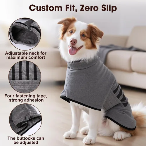 Vista 3 de Bata de Baño de Microfibra para Perro Toalla Envolvente para Perro Abrigo de Secado Súper Absorbente Bata de Baño para Cachorro, Perros Medianos