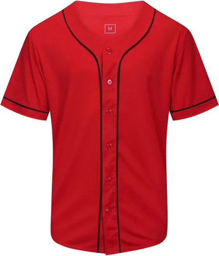 Vista 7 de Camisa de béisbol lisa en blanco, camisas de manga corta con botones, uniforme deportivo de hip hop para hombres y mujeres adultos