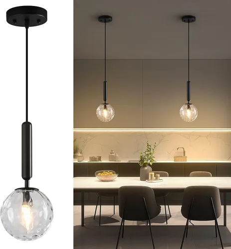 Vista 22 de Lámpara Colgante Negra Moderna Accesorio de Luz Colgante para Isla de Cocina de Mediados de Siglo con Lámpara Colgante de Globo Iluminación Colgante