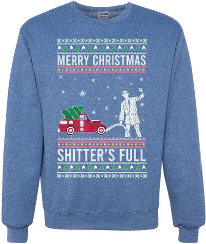 Vista 12 de Wild Bobby Sudadera con gráfico de cuello redondo con texto en inglés "Merry Christmas Shitter's Full Funny Ugly Christmas" Negro (black Hoodie)