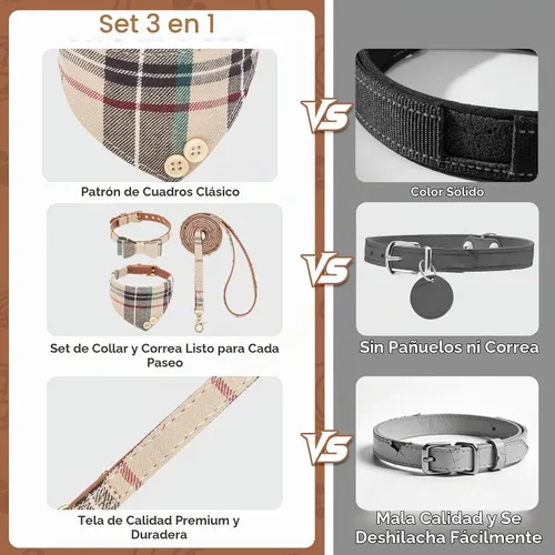 Vista 3 de BINGPET Juego de collar y correa para cachorro con pajarita, pañuelo a Beige