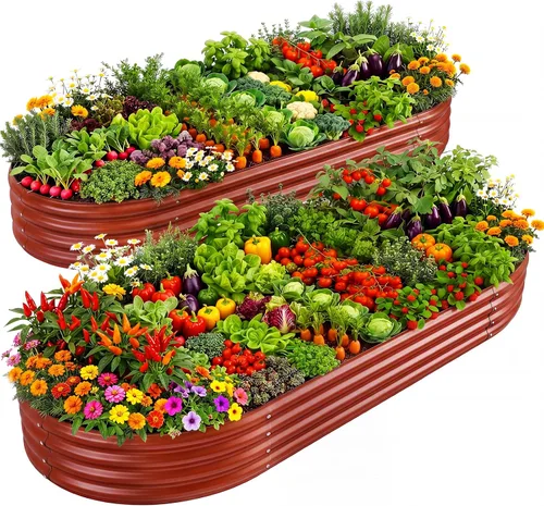 Vista 8 de Land Guard - Kit de maceta de jardín elevada de metal galvanizado, para exteriores, grande, ovalada, para vegetales