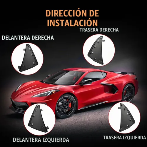 Vista 7 de 4 aletas de barro delanteras y traseras, patrón de fibra de carbono, protectores contra salpicaduras, guardabarros de roca para Corvette C8 Stingary