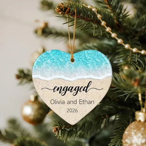Vista 2 de Adorno personalizado para casados de primera Navidad 2026, regalos de compromiso para parejas, adorno de boda personalizado para recién casados