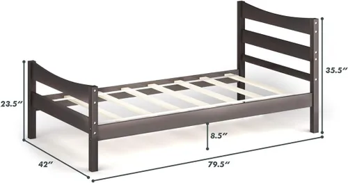 Vista 3 de KOMFOTT Base de cama de madera, tamaño individual, base de cama con cabecero y estribo, soporte de listones, no necesita somier, plataforma de fácil