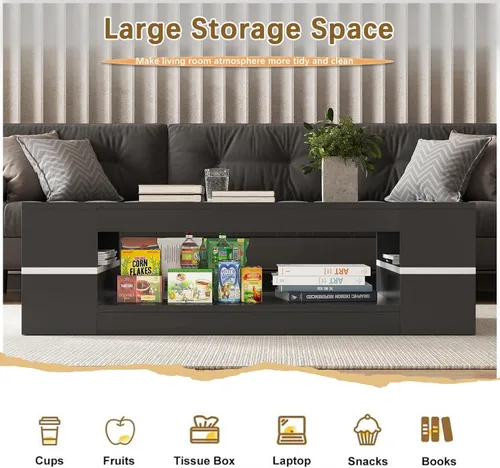 Vista 4 de HedoAjim Mesa de centro moderna y elegante de 47.2 pulgadas con parte superior de cristal, mesa grande para sala de estar, mesas centrales