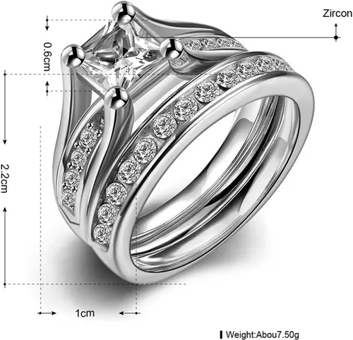 Vista 3 de Anillo de acero inoxidable de corte princesa, anillo de boda, compromiso, aniversario, propuesta, eternidad, halo