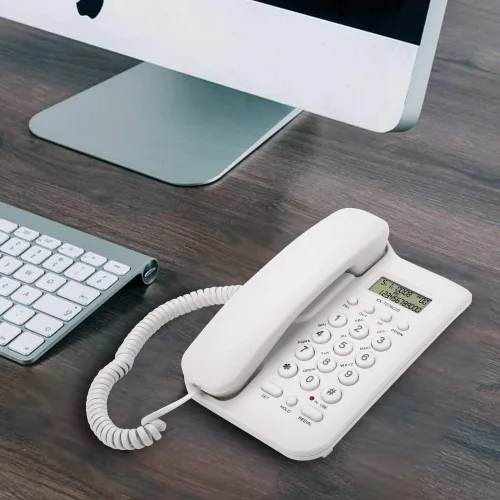 Vista 10 de TOPINCN Teléfono con cable Teléfono fijo para oficina Uso de escritorio en casa Blanco