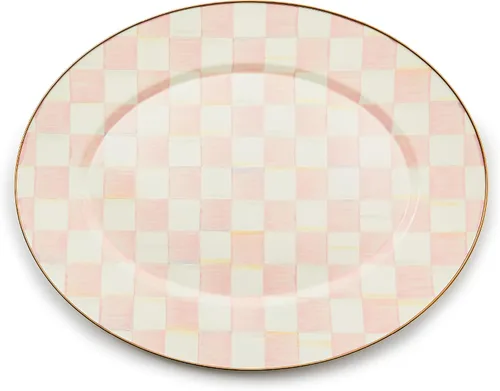 Vista 10 de MACKENZIE-CHILDS Bandeja Ovalada de Esmalte, Plato de Servir para Entretenimiento, Pequeño, Cuadros Cortesanos en Blanco y Negro