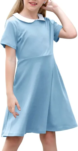Vista 15 de GORLYA Girls Casual Vintage Peter Pan Collar Dress 4-14Y beige de puntos