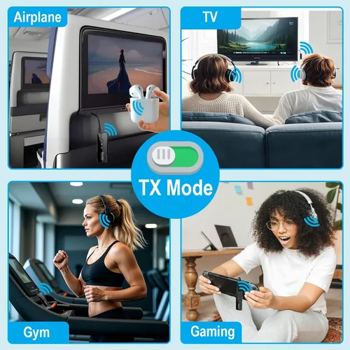 Vista 7 de Transmisor y receptor Bluetooth 5.4, adaptador de audio Bluetooth para avión, transmisor de audio inalámbrico para auriculares, viaje, vuelo, TV