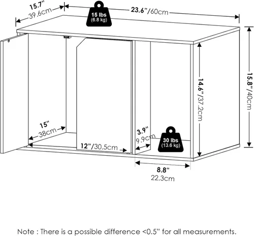 Vista 8 de Caja de arena Furinno Peli, Pequeña, Americano Entrada lateral, muebles ocultos, casa de madera para mascotas con puertas, fácil montaje