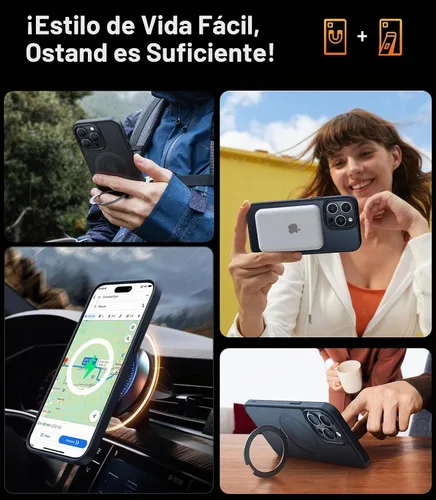 Vista 6 de TORRAS Funda Ostand ultra magnética para iPhone 15 Pro [compatible con MagSafe] [soporte resistente y soporte para anillo] grado militar, a prueba